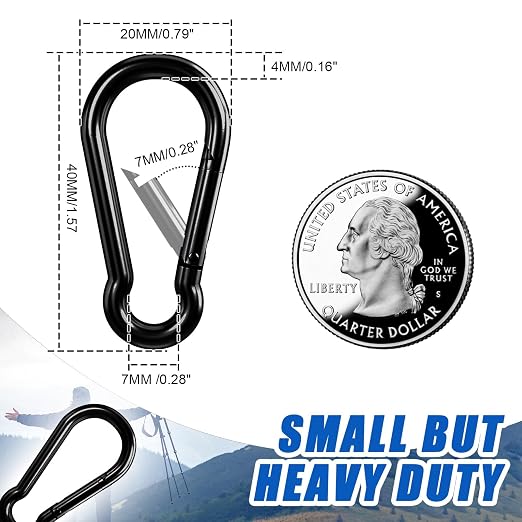 Small Carabiner Clip Hook, 1.57 inch 25 pcs Black Heavy Duty Spring Snap Hook - Image 3