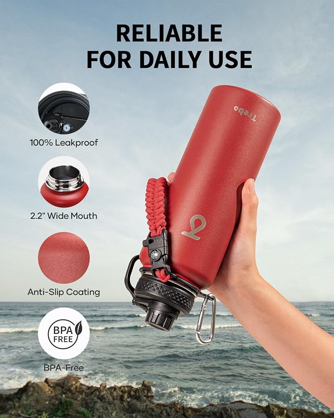 Trebo Water Bottle 40oz with Paracord Handle, Half Gallon Large Vacuum Triple - Image 5
