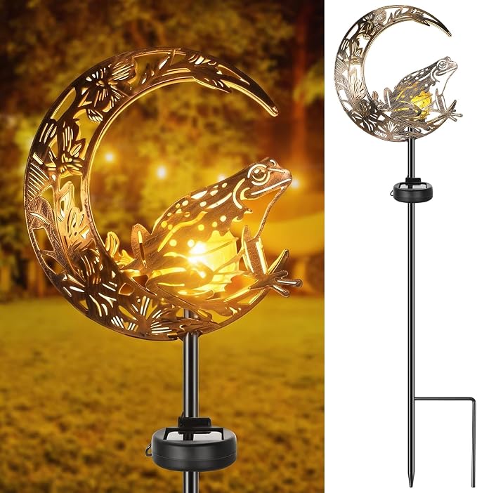 VIHOSE Solar Frog Outdoor Lights Waterproof Moon Garden Stake Lights Warm White by VIHOSE