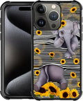 for iPhone 16 Pro Max Case, Cute Little Elephant Sunflower White Line Art by FKBRCL4U