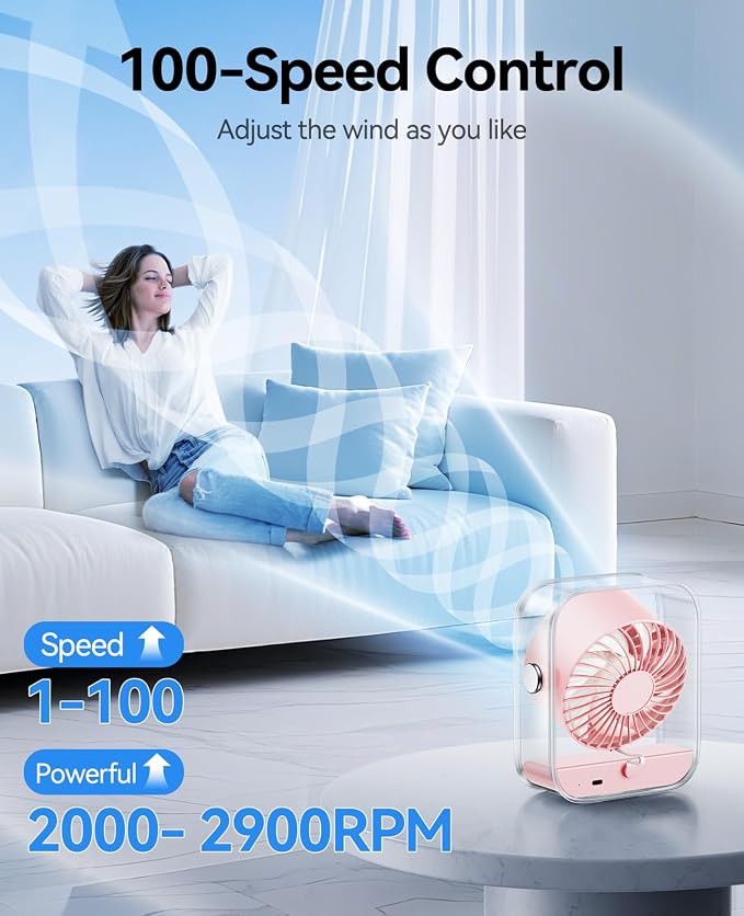 KIMMOO Rechargeable USB Desk Fan, Quiet Table Fan - Image 2