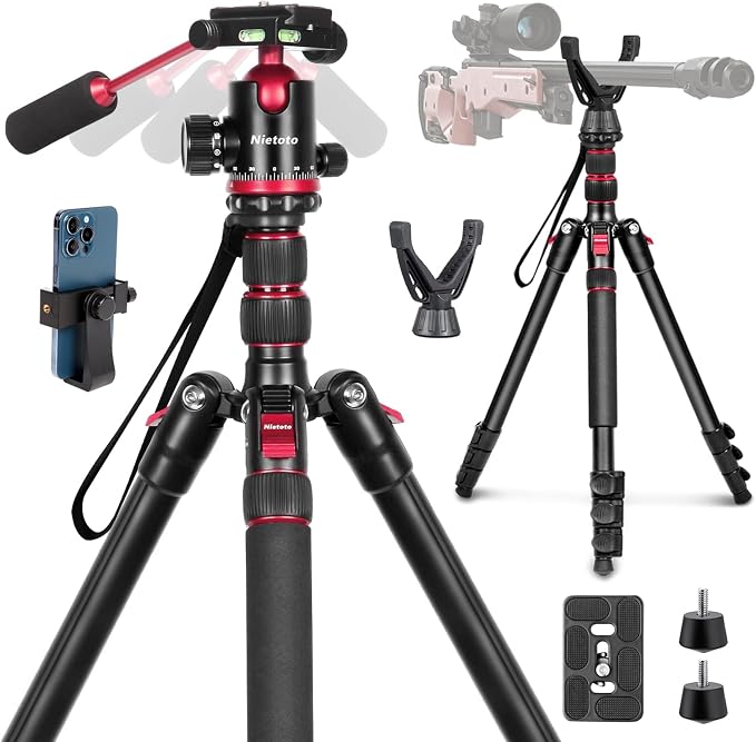 68" Ball Head Camera Tripod & Monopods, 360° Smooth Rotation V-Yoke Rifle by Nietoto-US