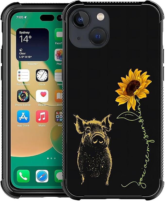 for iPhone 13 Case, Pig Sunflower Yellow Sunshine Pattern Graphic Design Girl by FKBRCL4U