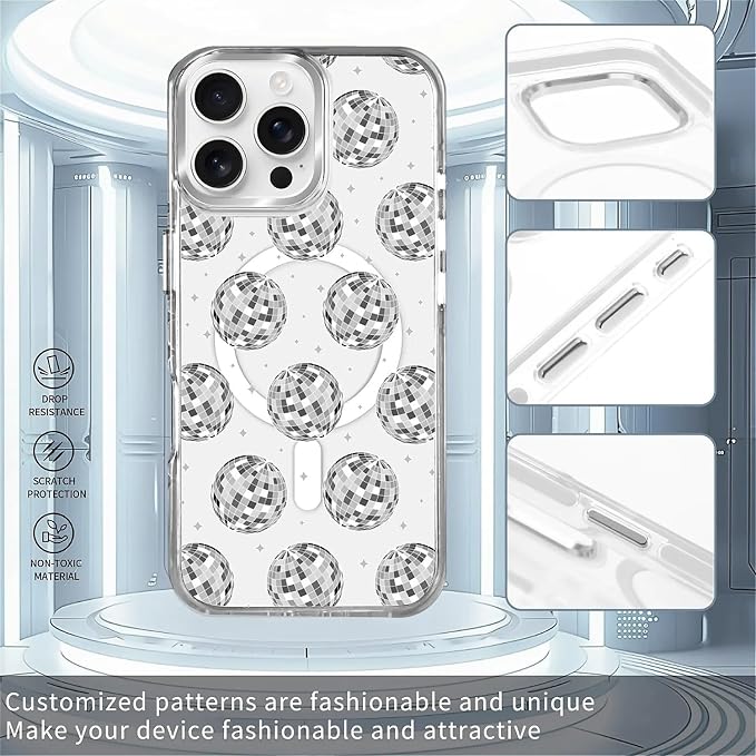 Case for iPhone 16 Pro, Disco Ball Grayish White Phone Case Design，for Women - Image 2