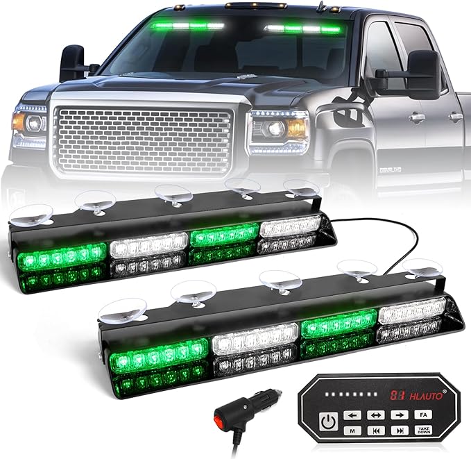 HLauto 604N Emergency Dash Strobe Lights: 2x16.8 inch Green White Security by HLauto