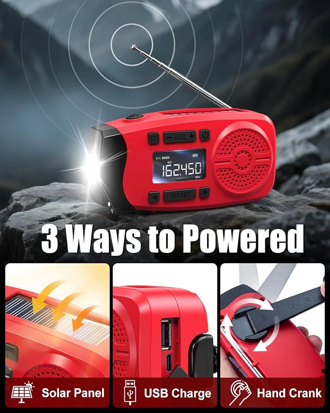 Runningsnail Emergency Weather Radio, 7400mWh Hand Crank Emergency Radio - Image 6