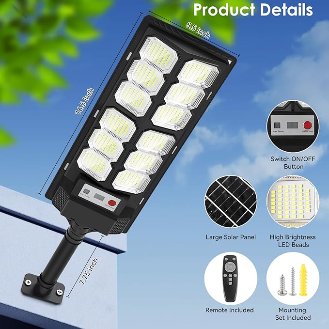 Solar Lights Outdoor Waterproof, 6500K 13000LM LED Dusk to Dawn Solar Street - Image 6