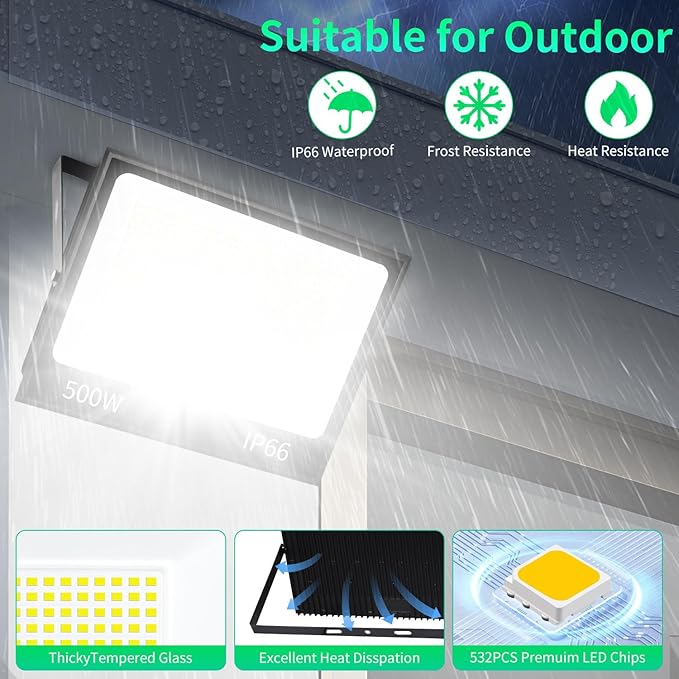 ISUERFY 500W LED Flood Light Outdoor - Image 6