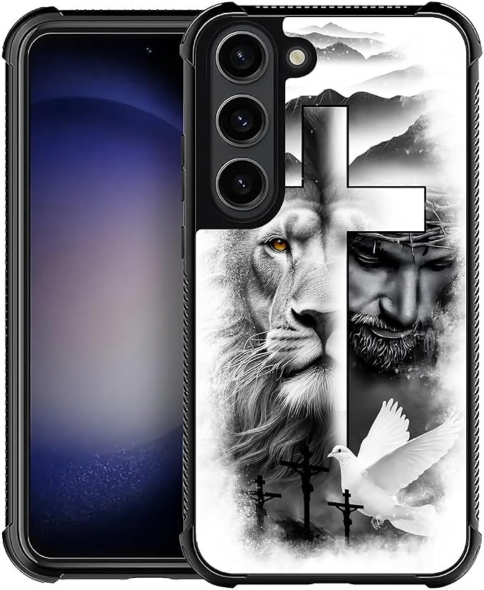 for Samsung Galaxy S23 Plus Case, Lion Cross Jesus Christ Dove Pattern Graphic by FKBRCL4U