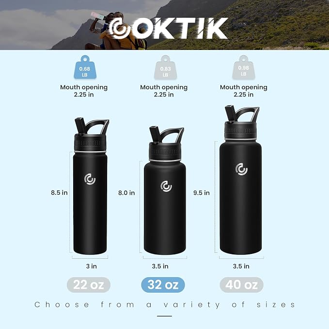 COKTIK 32oz Sports Water Bottle, Stainless Steel Water Bottle - Image 2