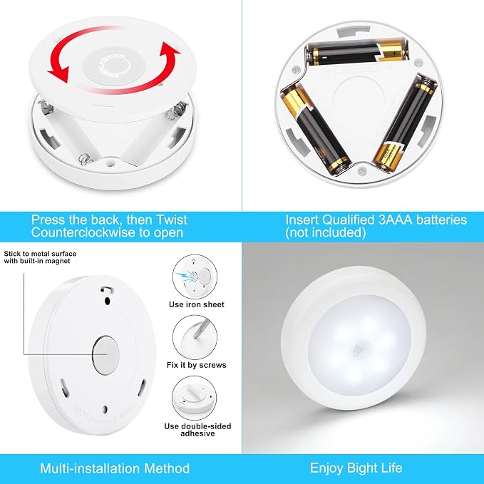 Mlambert 4 Pack Motion Sensor LED Night Light, Cordless Battery-Powered - Image 8