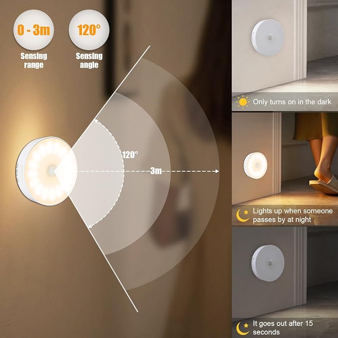 3 Pack Motion Sensor Light Indoor, Upgraded 14 LEDs Night Light USB Rechargeable - Image 6