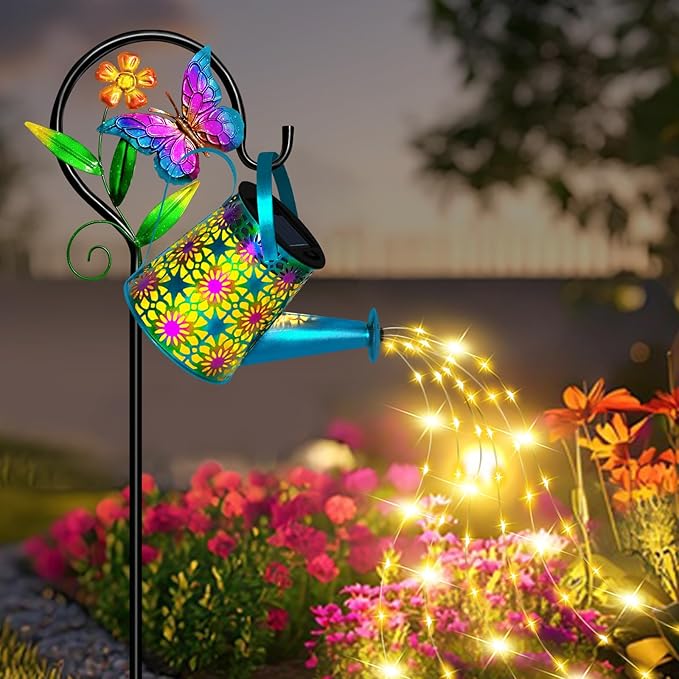 Solar Watering Can with Lights, Waterproof Solar Lantern with Butterfly by OSTRITEC