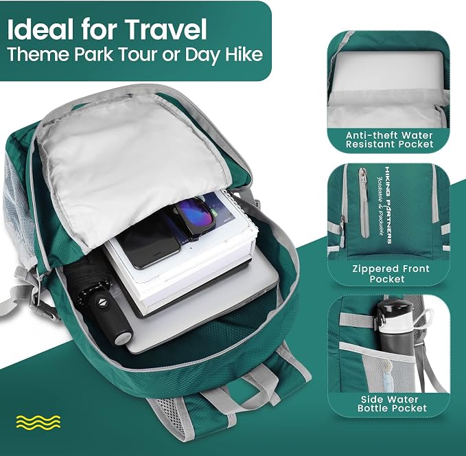 ZOMAKE Lightweight Packable Backpack, 35L Light Foldable Hiking Backpacks Water - Image 3