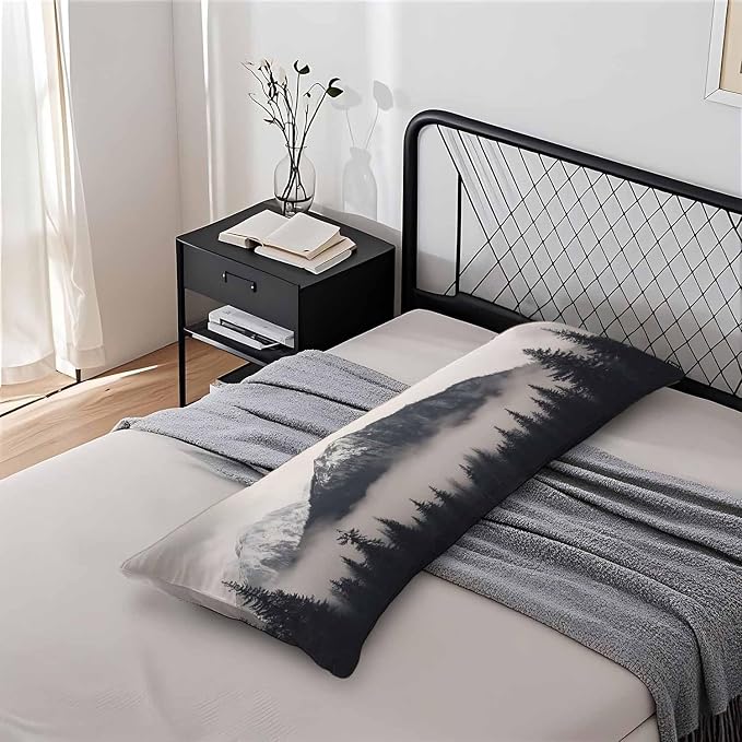 Forest Rectangle Body Pillow Covers Foggy Forest Mountain Winter 20"X54" Couch - Image 7