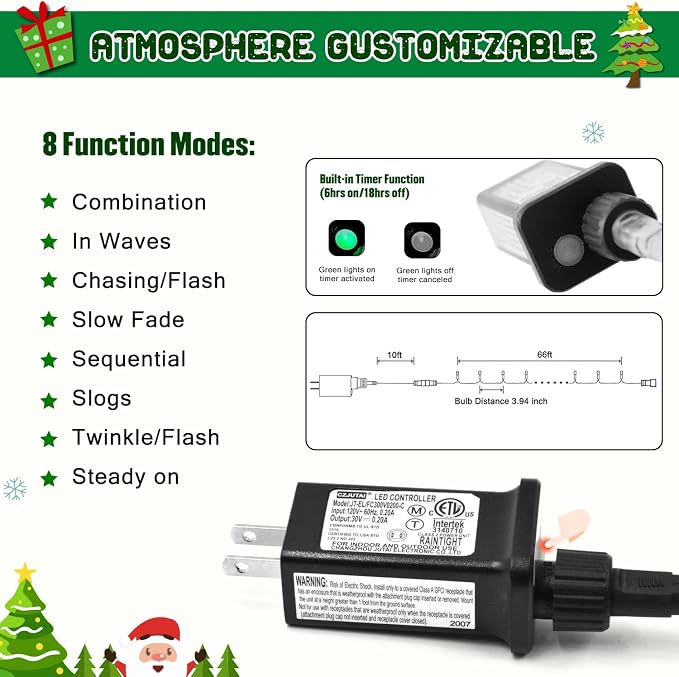 JMEXSUSS 200 LED White Christmas Lights Outdoor, 66ft Connectable Christmas - Image 6
