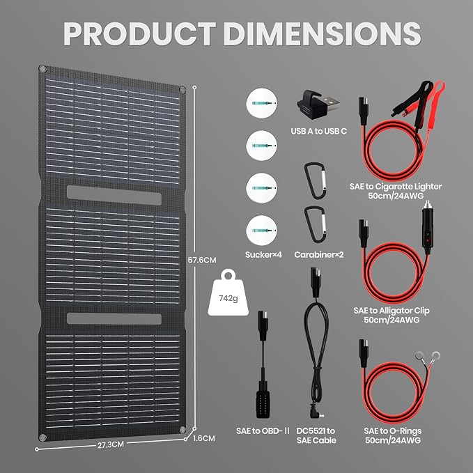 FlexSolar 28W 12V Portable Solar Panel Battery Charger Maintainer Kits Trickle - Image 6