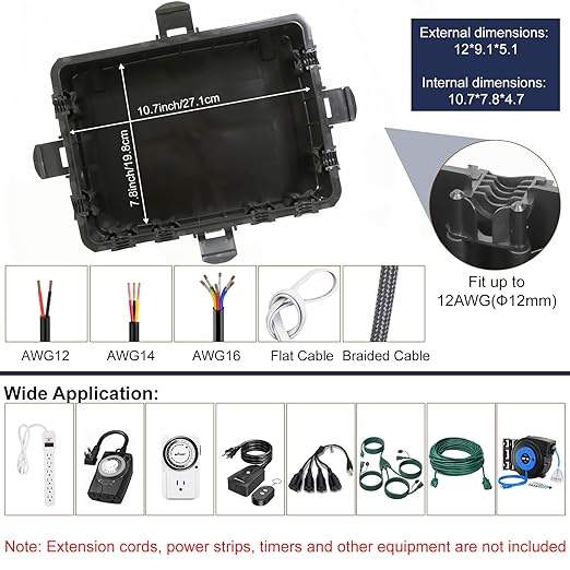 Large Outdoor Electrical Box Waterproof, IP54 Extension Cord Cover Weatherproof - Image 5
