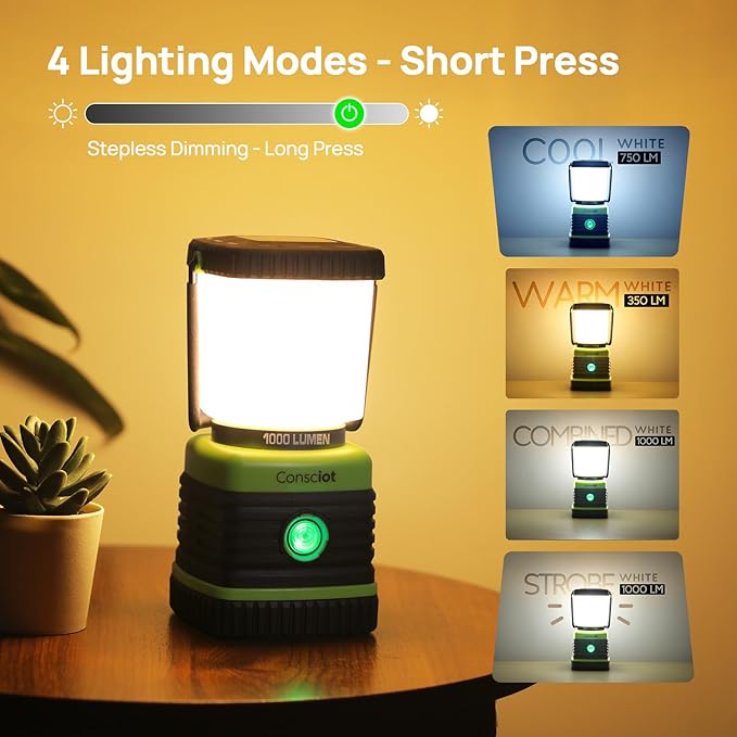 LED Camping Lantern, Consciot Battery Powered LED Lantern Flashlight, 4 Light - Image 3