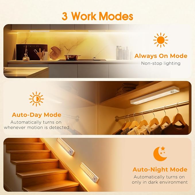 Under Cabinet Rechargeable Dimmable Lighting: 3 Color Temperature Motion Sensor - Image 5