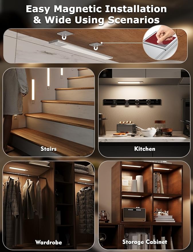 12" Ultra-Thin Under Cabinet Lighting Wireless, Aluminum Alloy Under Counter - Image 5