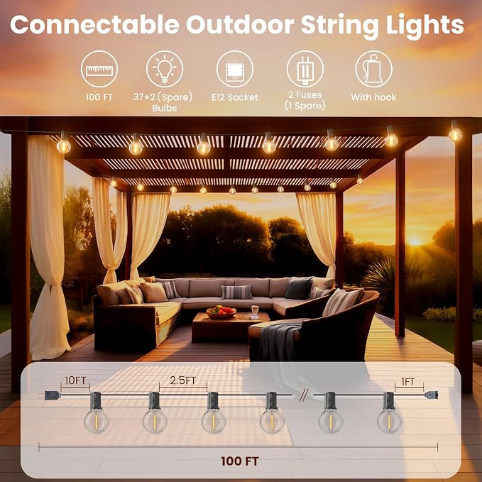 RTTY Outdoor String Lights 100 FT, Patio Light - Image 2
