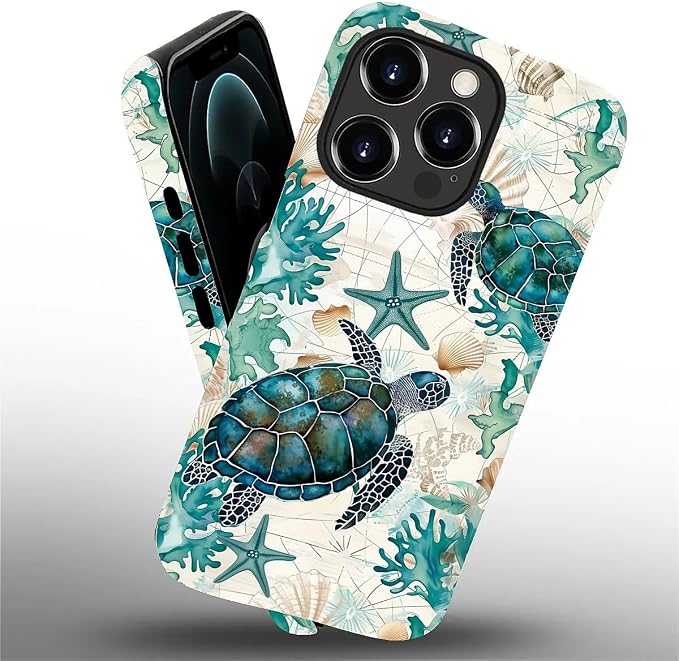 for iPhone 12/12 Pro Case, HH2 Ocean Sea Turtle Nautical Map Hybrid 2 Layer - Image 2