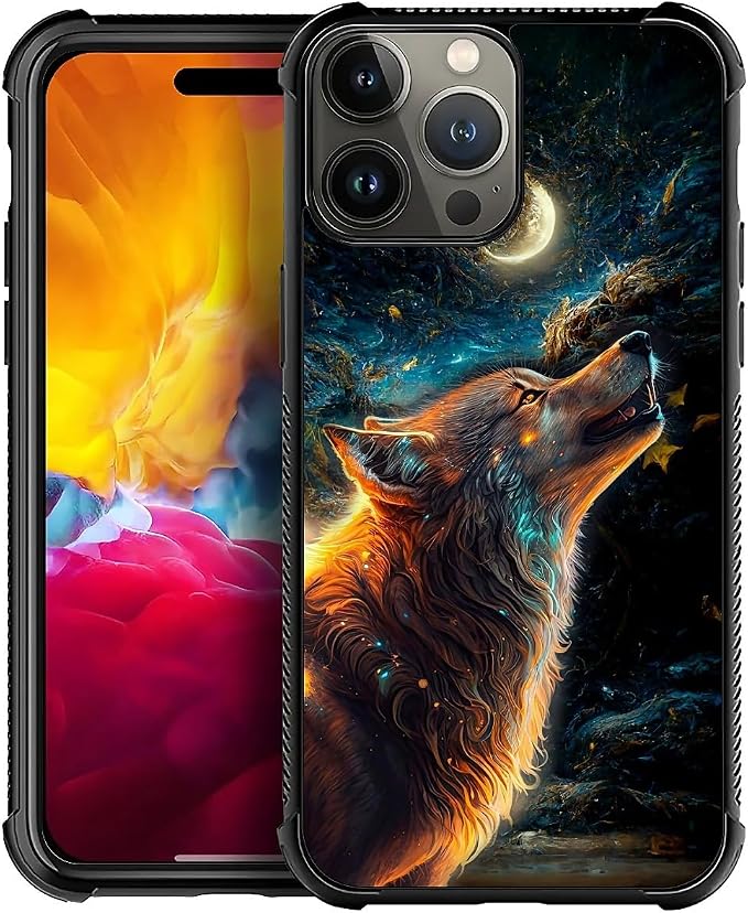 for iPhone 15 Pro Max Case, Star Cave Hungry Wolf Pattern Graphic Design Girl by FKBRCL4U