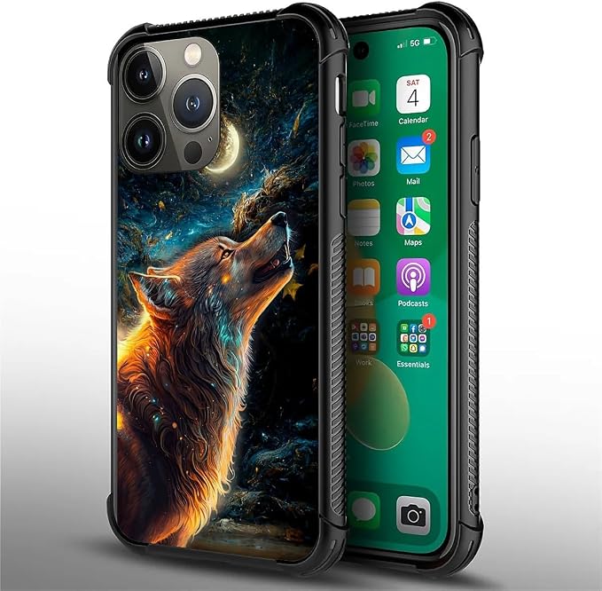 for iPhone 13 Pro Case, Star Cave Hungry Wolf Pattern Graphic Design Girl Boy - Image 6