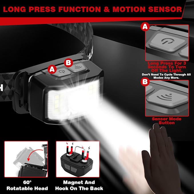 Headlamp Rechargeable, 2 Pack 2000 Lumen Super Bright Led Headlamp, 16 Modes - Image 4