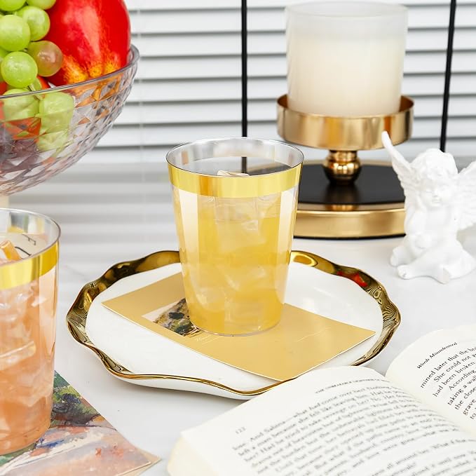 I00000 60PCS Gold Plastic Cups, 10 oz Clear Disposable Cups - Image 6