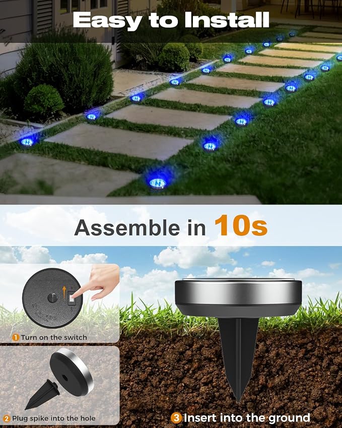 btfarm 16 Pack Solar Lights Outdoor, 8 LED Solar Ground Lights IP65 Waterproof - Image 4