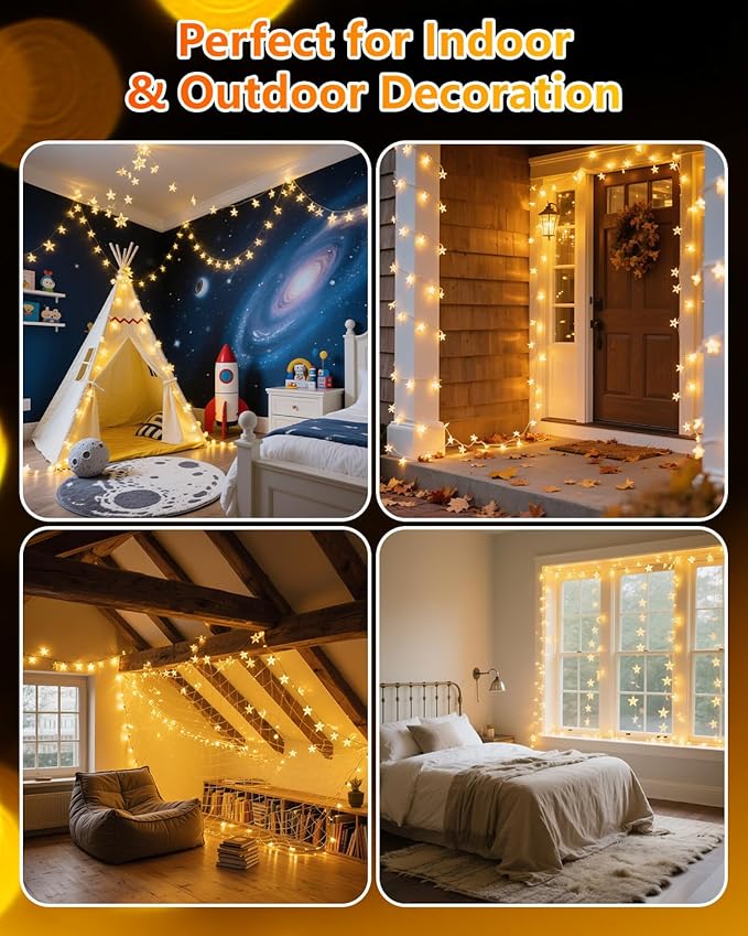 Twinkle Star 100 LED Star String Lights, 33FT Plug in Fairy String Lights - Image 6