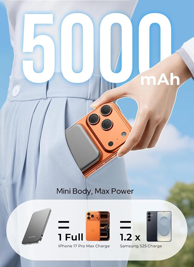 Aobbow Magnetic Portable Charger, 5000mAh Ultra Slim Power Bank, 15W Fast - Image 8