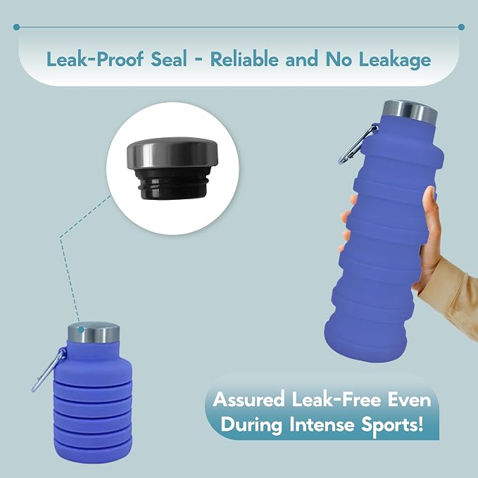 Collapsible Water Bottles 17oz, Odorless BPA-Free Silicone, Leak-Proof Foldable - Image 4
