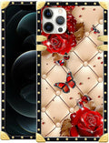Compatible with iPhone 11 Pro Max Case, Shining Red Rose Butterfly Leather by Unknown