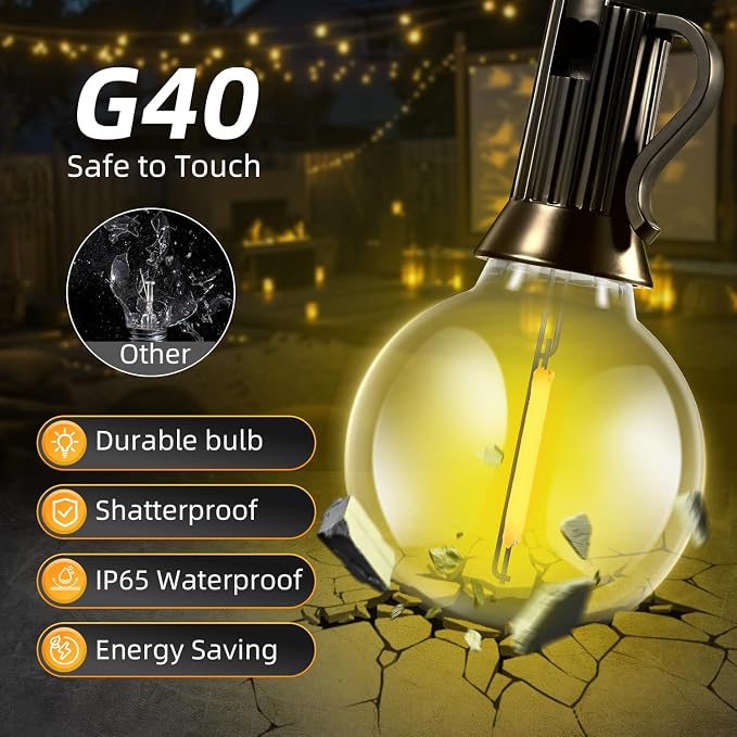 50FT Solar Lights Outdoor Waterproof: G40 15M Shatterproof Bulbs Patio Lights - Image 6