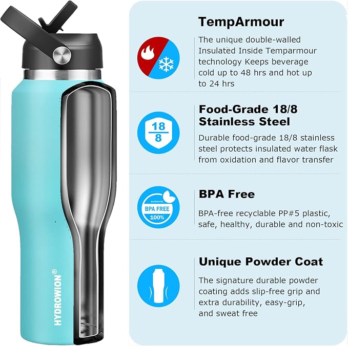 HYDROWION Stainless Steel Water Bottles, Insulated Water Bottle 40 oz, Water - Image 2