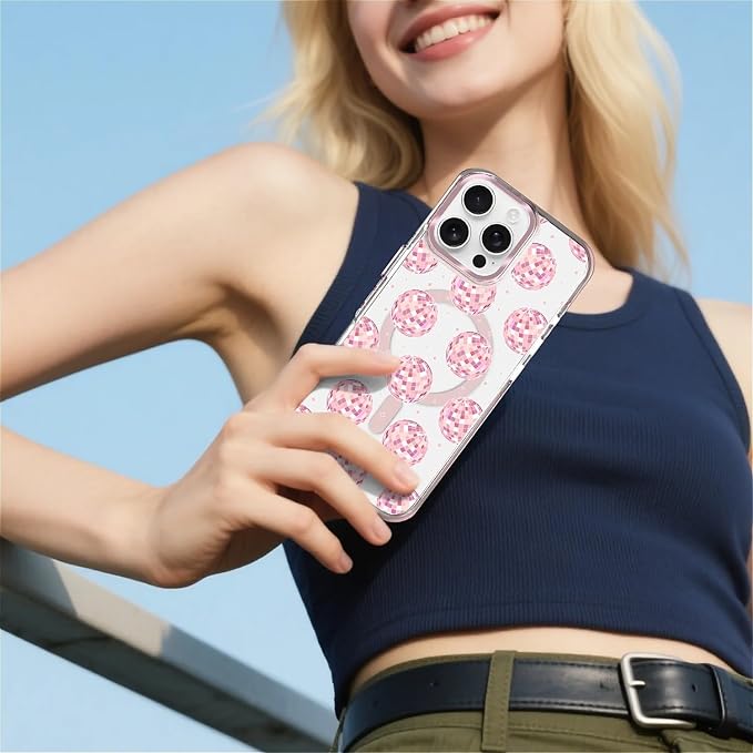 Case for iPhone 16 Pro Max, Disco Balls Pink Phone Case Design，for Women Girls - Image 6