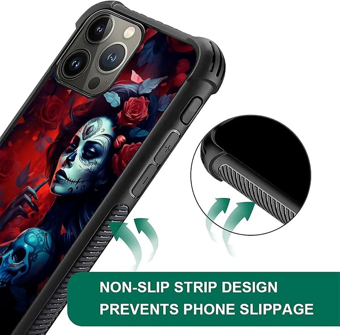 for iPhone 16 Pro Max Case, Skull Lady Rose Pattern Graphic Design Girl Boy - Image 3