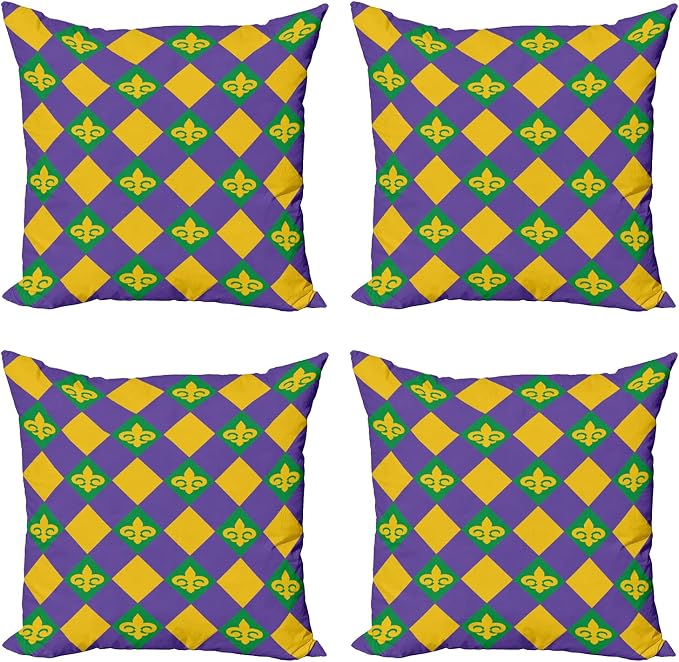 Ambesonne New Orleans Throw Pillow Cushion Case Pack of 4, Mardi Gras Themed by Ambesonne
