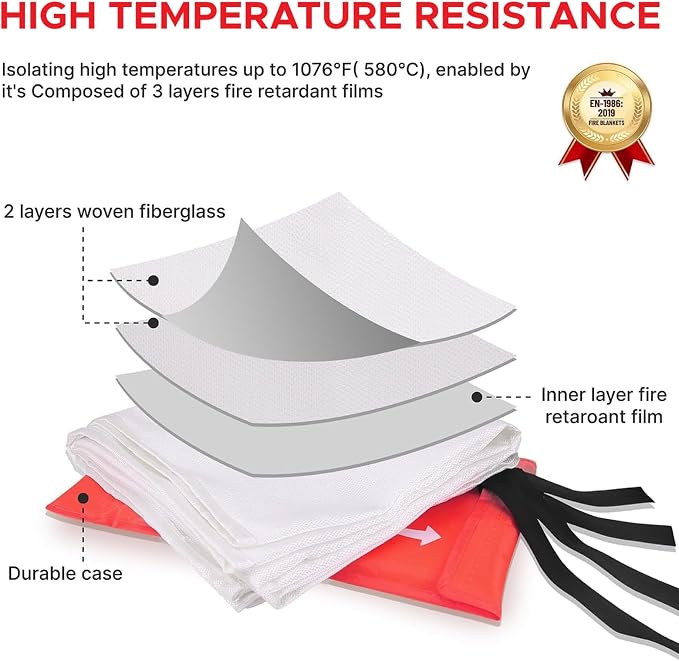 Emergency Fire Blanket for Home and Kitchen 2 Pack 40” x 40” Fiberglass Fire - Image 7