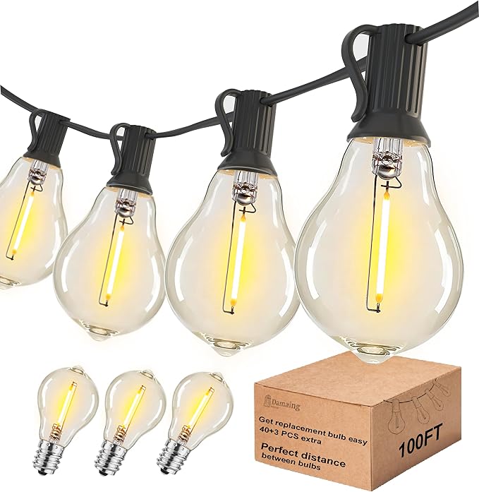 DAMAING Outdoor String Lights 100FT Patio String Lights Waterproof by Lifeisgood