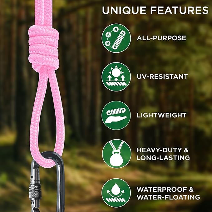 TECEUM Rope – 90 Feet x 1/4 Inch – Pink – Strong All-Purpose Utility Rope – - Image 4
