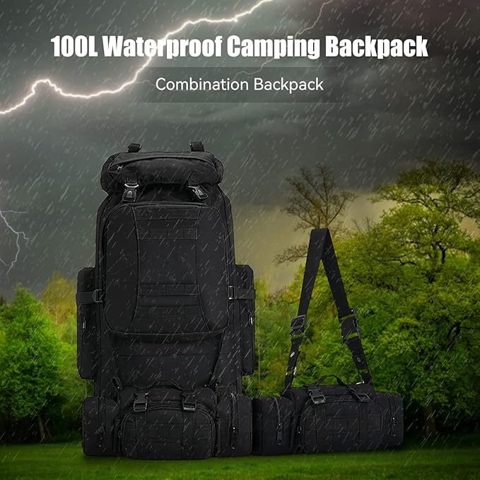 100L Camping Hiking Backpack, Molle military Tactical rucksack backpack - Image 3