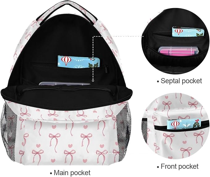 Wamika Pink Bow Girls Backpack Cute Heart Bowknot Ribbon School Backpacks Kids - Image 3