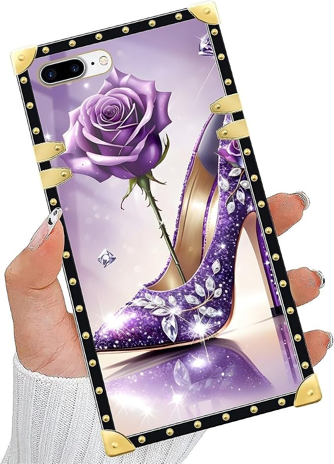 Compatible with iPhone 8 Plus 7 Plus Case, High Heeled Purple Diamond Rose - Image 5