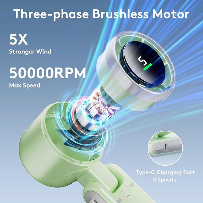 Portable Handheld Mini Fan, Foldable Powerful Winds Turbo Fan, 10000mAh Battery - Image 2