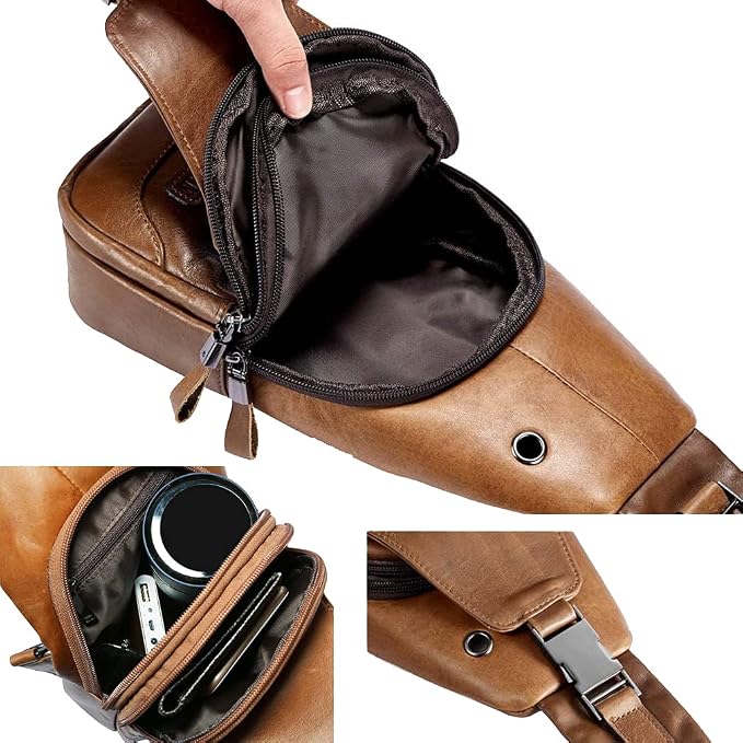 Hebetag Leather Sling Bag Hiking Daypack - Image 6