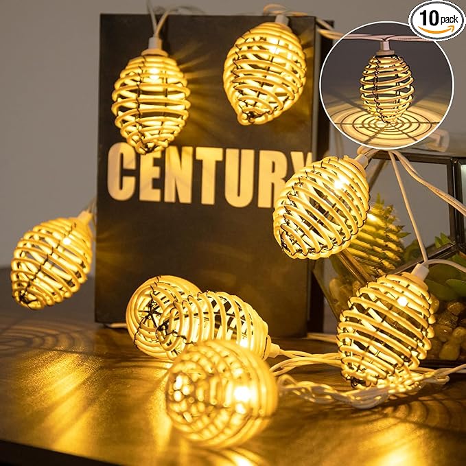 Vigdur Rattan Ball String Lights - 10FT Lantern String Lights Plug in by Vigdur